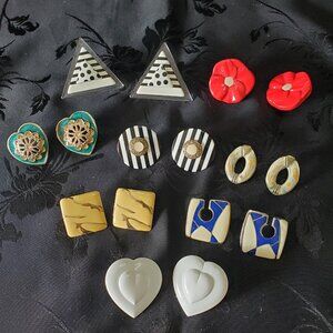 8 Vintage Earrings Pierced Earrings Metal 1980 1990 Fun Bright Fashion Lot